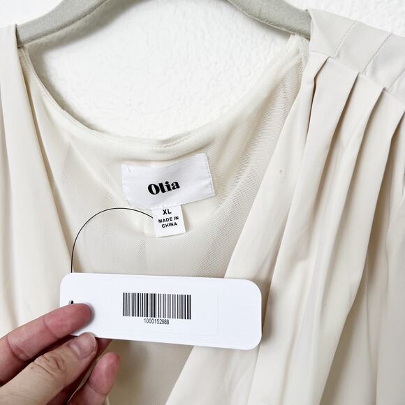 [Olia] White Draped V-Neck Ruched Waist Pleated Long Sleeve Blouse NWT Size XL - Picture 10 of 10